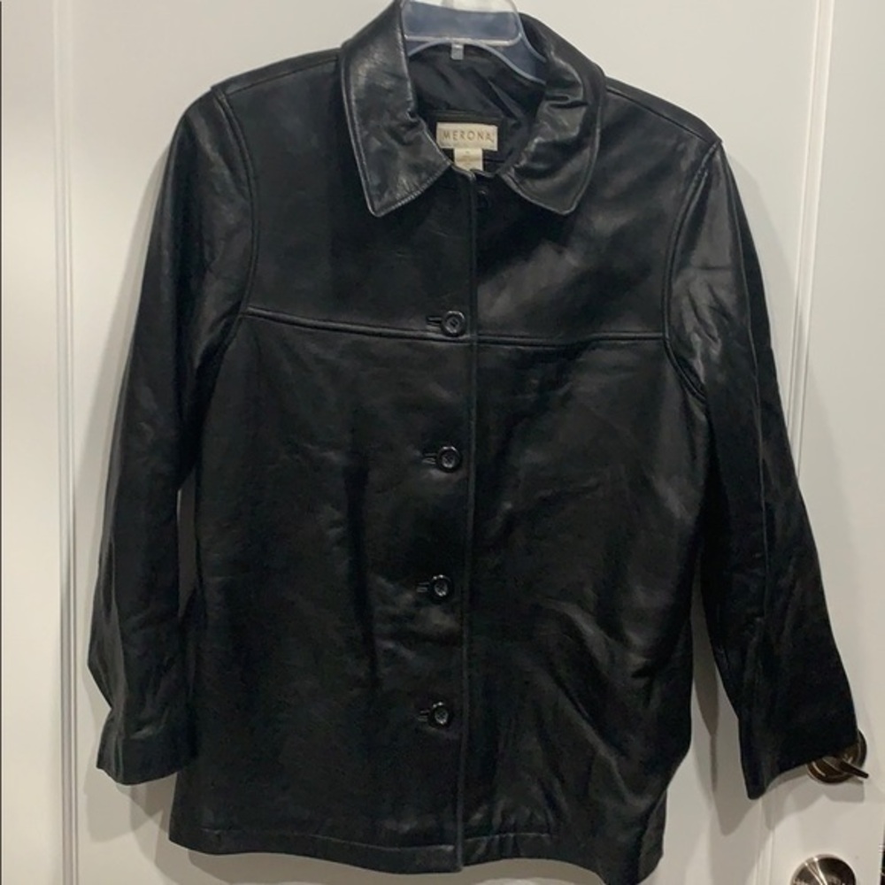 Black Button Up Leather Jacket - image 1